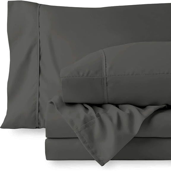 Bed Sheet Set 7 Piece - 15 Inch Deep Pocket - 600 Thread Count - 100% Egyptian Cotton - Extra Soft and Luxury, Easy Care - Dark Gray Solid, Twin Size.