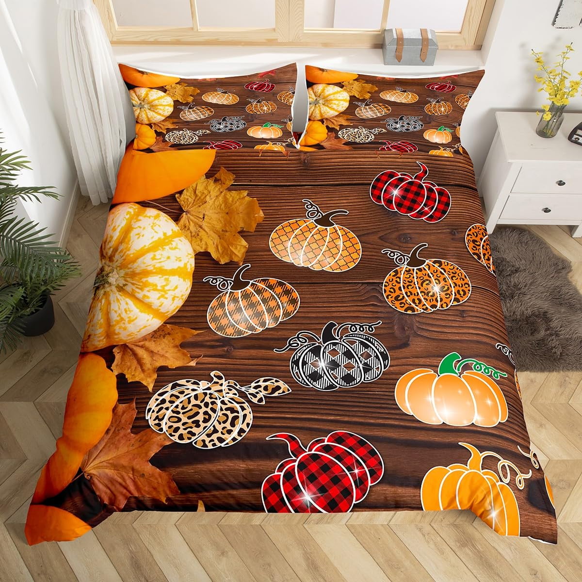 Bed Sheet Set Autumn Maple Bedding Set Pumpkin Fall Comforter Cover