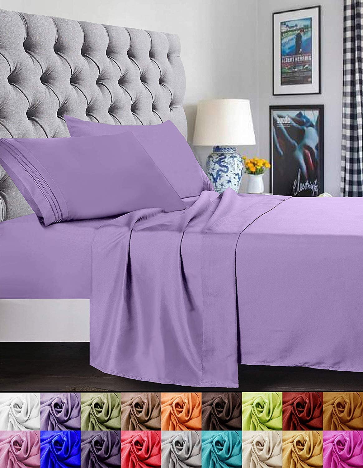 Bed Sheet Set - Brushed Microfiber Bedding - Bedding Sheets & Pillowcases - Deep Pockets - Easy Fit - Breathable & Cooling Sheets, Full, Lilac