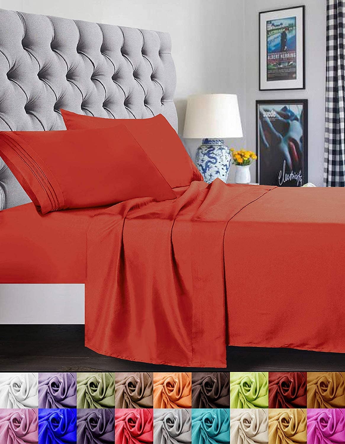 Bed Sheet Set - Brushed Microfiber Bedding - Bedding Sheets & Pillowcases - Deep Pockets - Easy Fit - Breathable & Cooling Sheets, Full, Rust