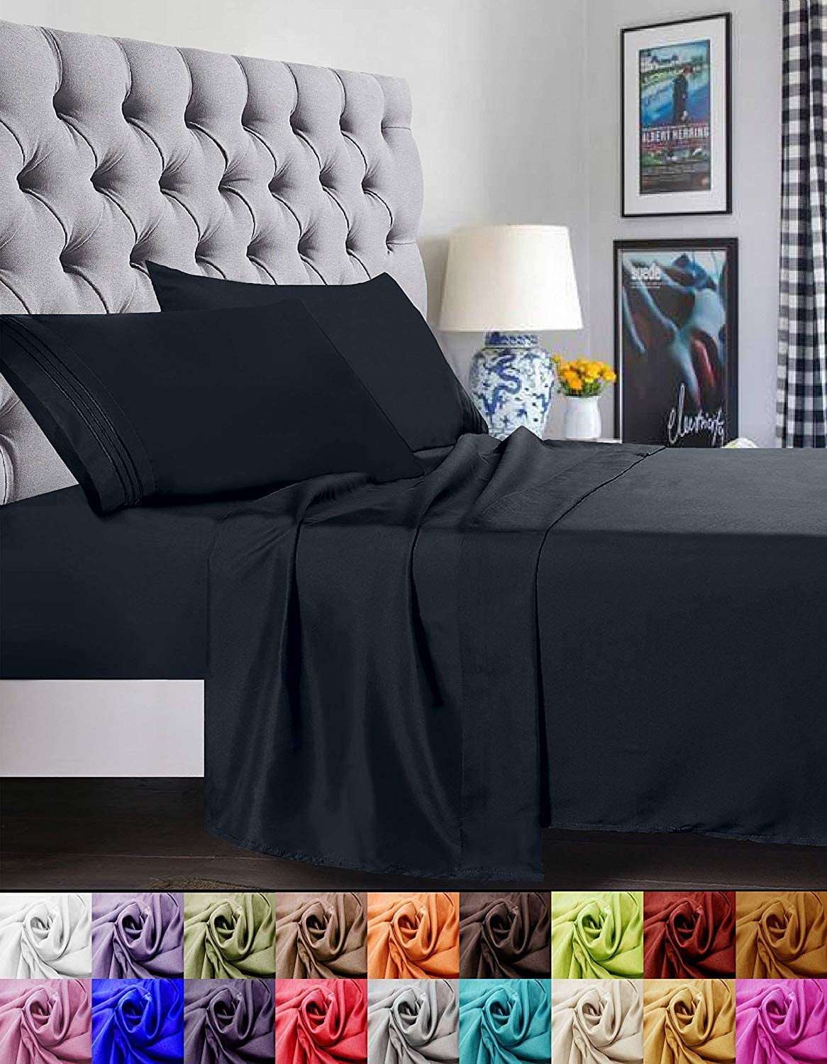 Bed Sheet Set - Brushed Microfiber Bedding - Bedding Sheets & Pillowcases - Deep Pockets - Easy Fit - Breathable & Cooling Sheets, King, Black