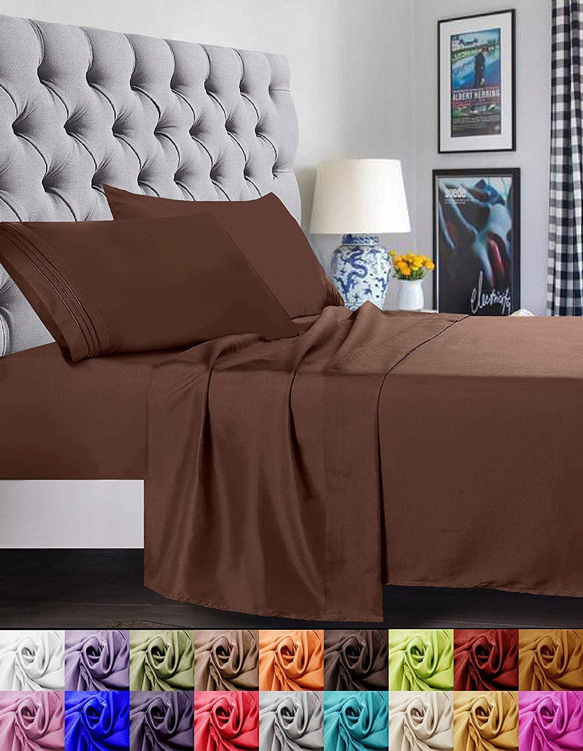 Bed Sheet Set - Brushed Microfiber Bedding - Bedding Sheets & Pillowcases - Deep Pockets - Easy Fit - Breathable & Cooling Sheets, King, Chocolate Brown