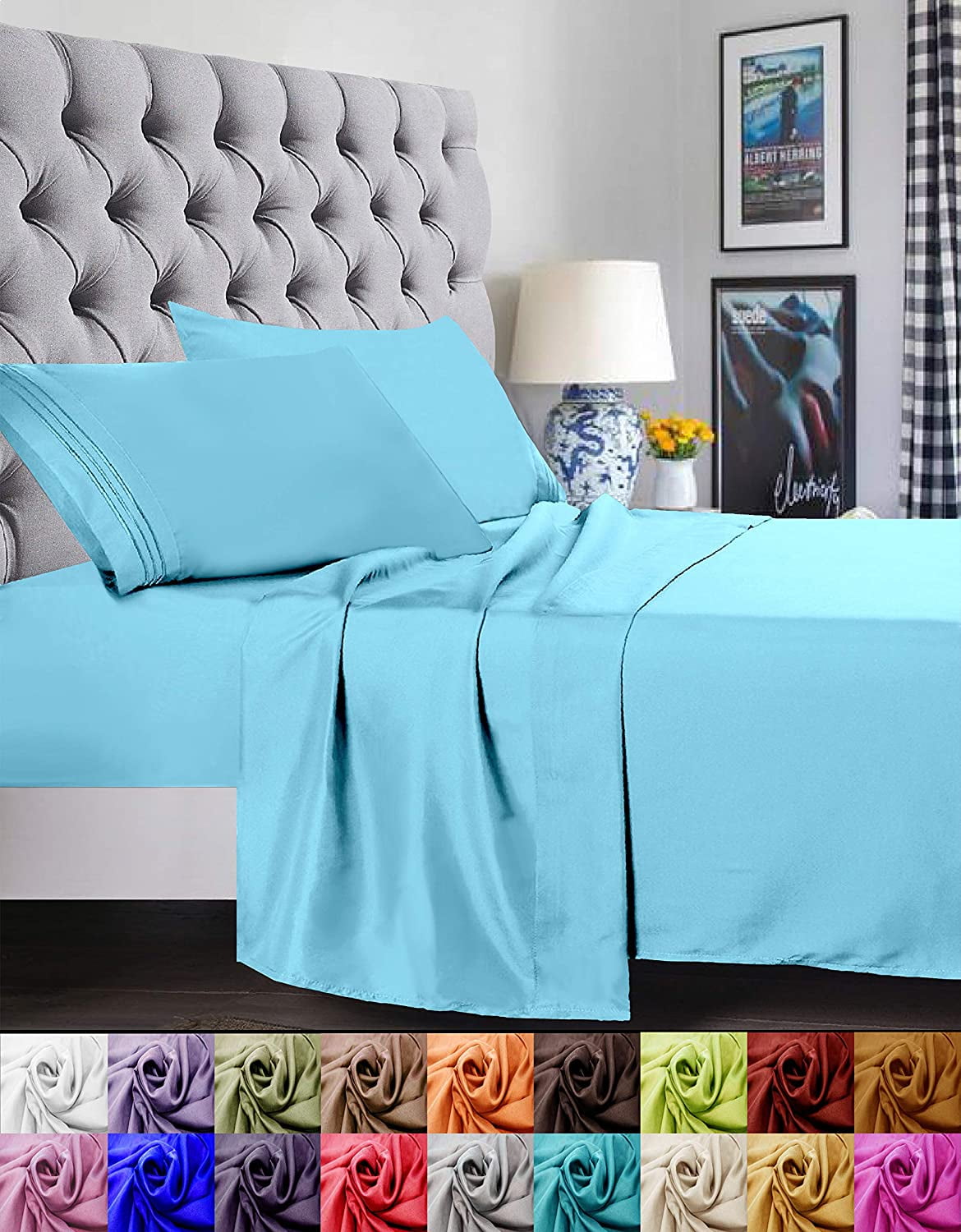 Bed Sheet Set - Brushed Microfiber Bedding - Bedding Sheets & Pillowcases - Deep Pockets - Easy Fit - Breathable & Cooling Sheets, Queen, Aqua Blue