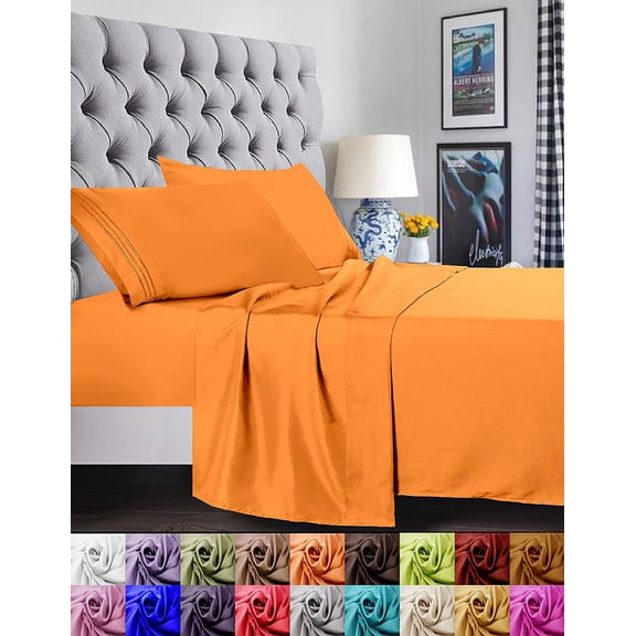 Bed Sheet Set - Brushed Microfiber Bedding - Bedding Sheets & Pillowcases - Deep Pockets - Easy Fit - Breathable & Cooling Sheets, Queen, Elite Orange