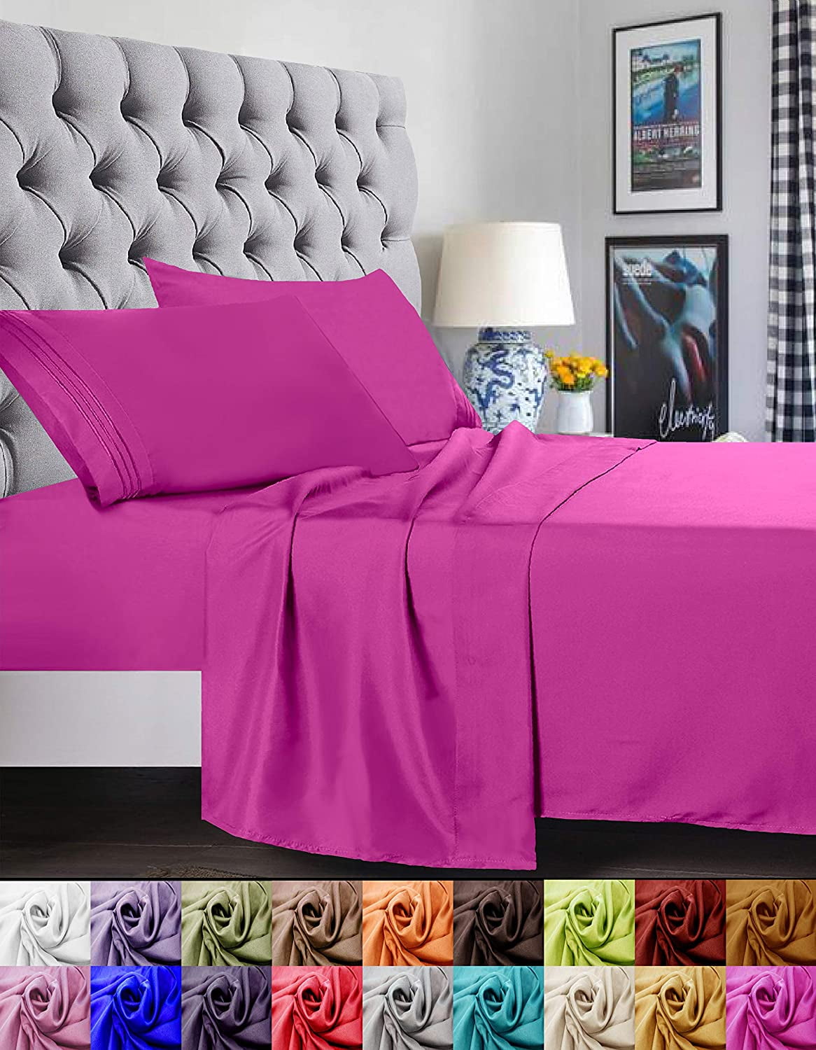 Bed Sheet Set - Brushed Microfiber Bedding - Bedding Sheets & Pillowcases - Deep Pockets - Easy Fit - Breathable & Cooling Sheets, Queen, Hot Pink