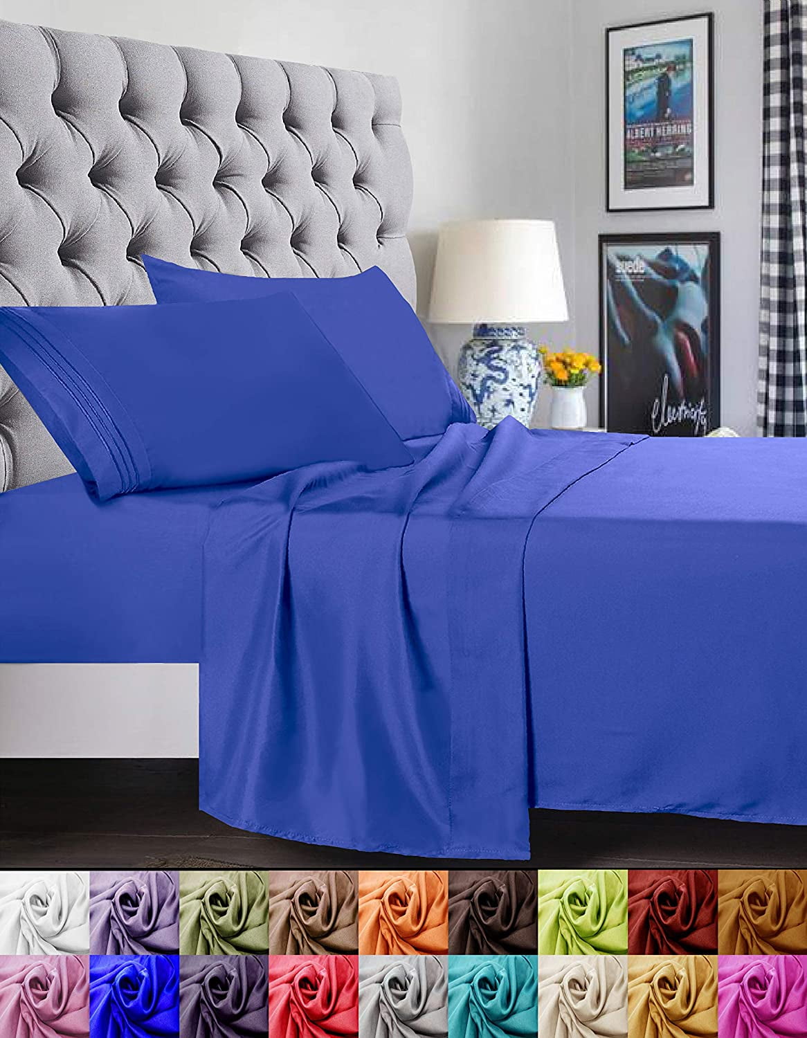 Bed Sheet Set - Brushed Microfiber Bedding - Bedding Sheets & Pillowcases - Deep Pockets - Easy Fit - Breathable & Cooling Sheets, Queen, Royal Blue