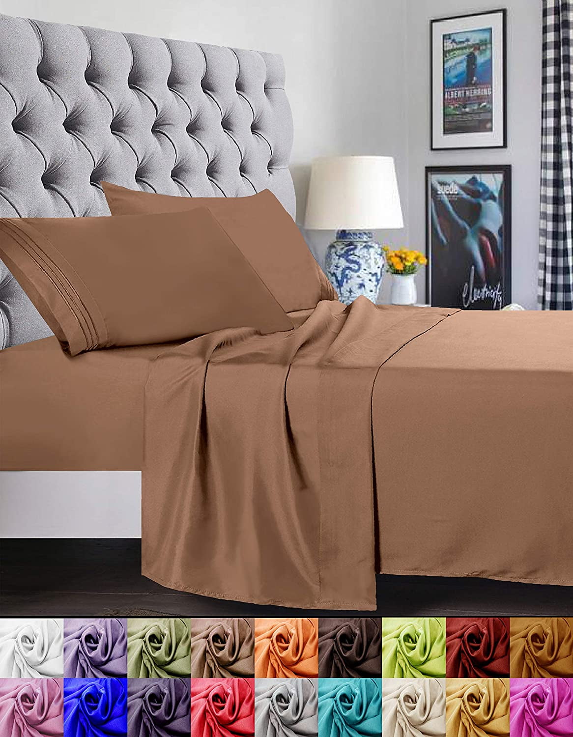 Bed Sheet Set - Brushed Microfiber Bedding - Bedding Sheets & Pillowcases - Deep Pockets - Easy Fit - Breathable & Cooling Sheets, Queen, Taupe