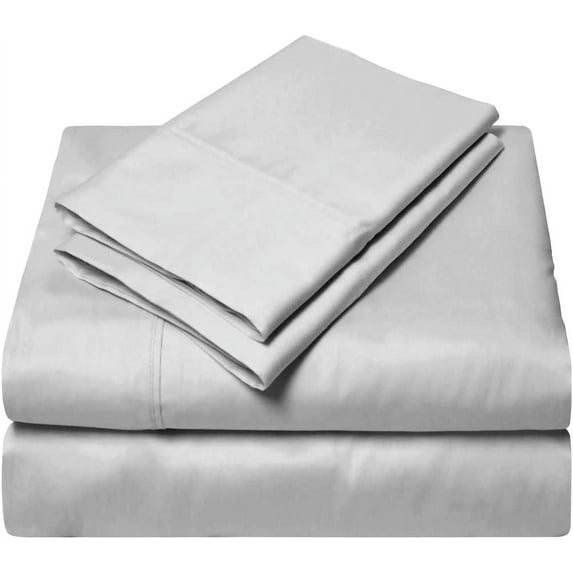 Bed Sheet Set Bundle - 10PC Bedding Collection - 2 Flat Sheet, 2 Fitted Sheet Upto 14" Deep Pocket & 6 Pillowcases - 100% Egyptian Cotton Sheets 400TC - Light Grey Solid, Twin Size.
