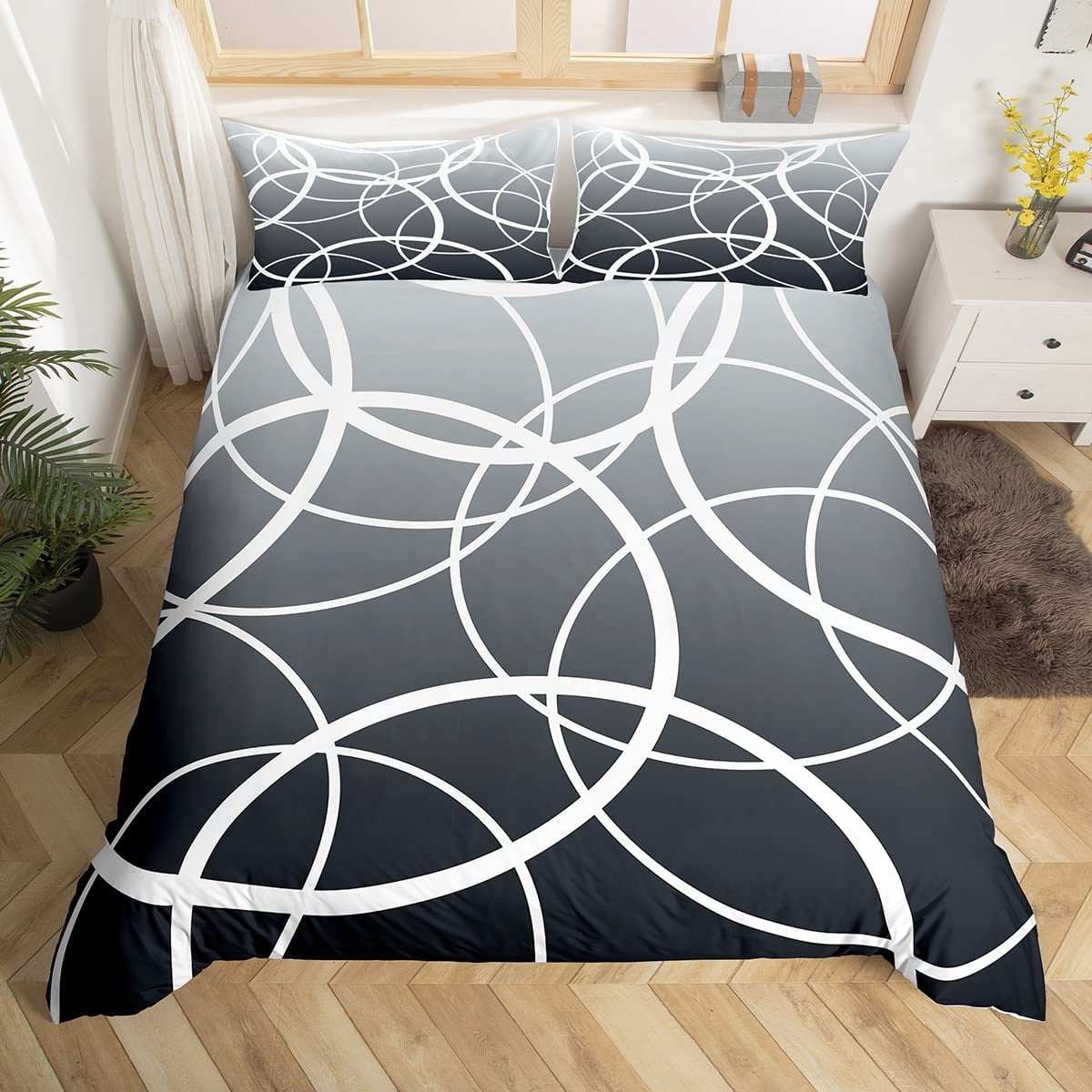 Bed Sheet Set Circles Lines Bedding Set for Kids Boys Geometry Comforter Cover Decor Room Quilt