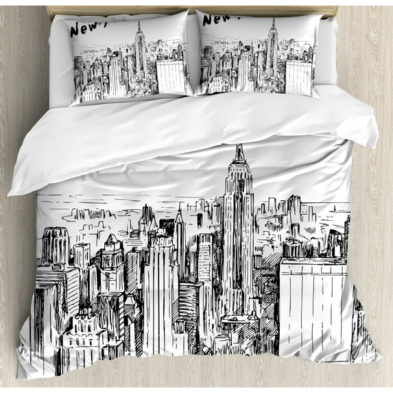 Bed Sheet Set City Building Bedding Set New York Theme Comforter Cover for Kids Teens Adults Men wi