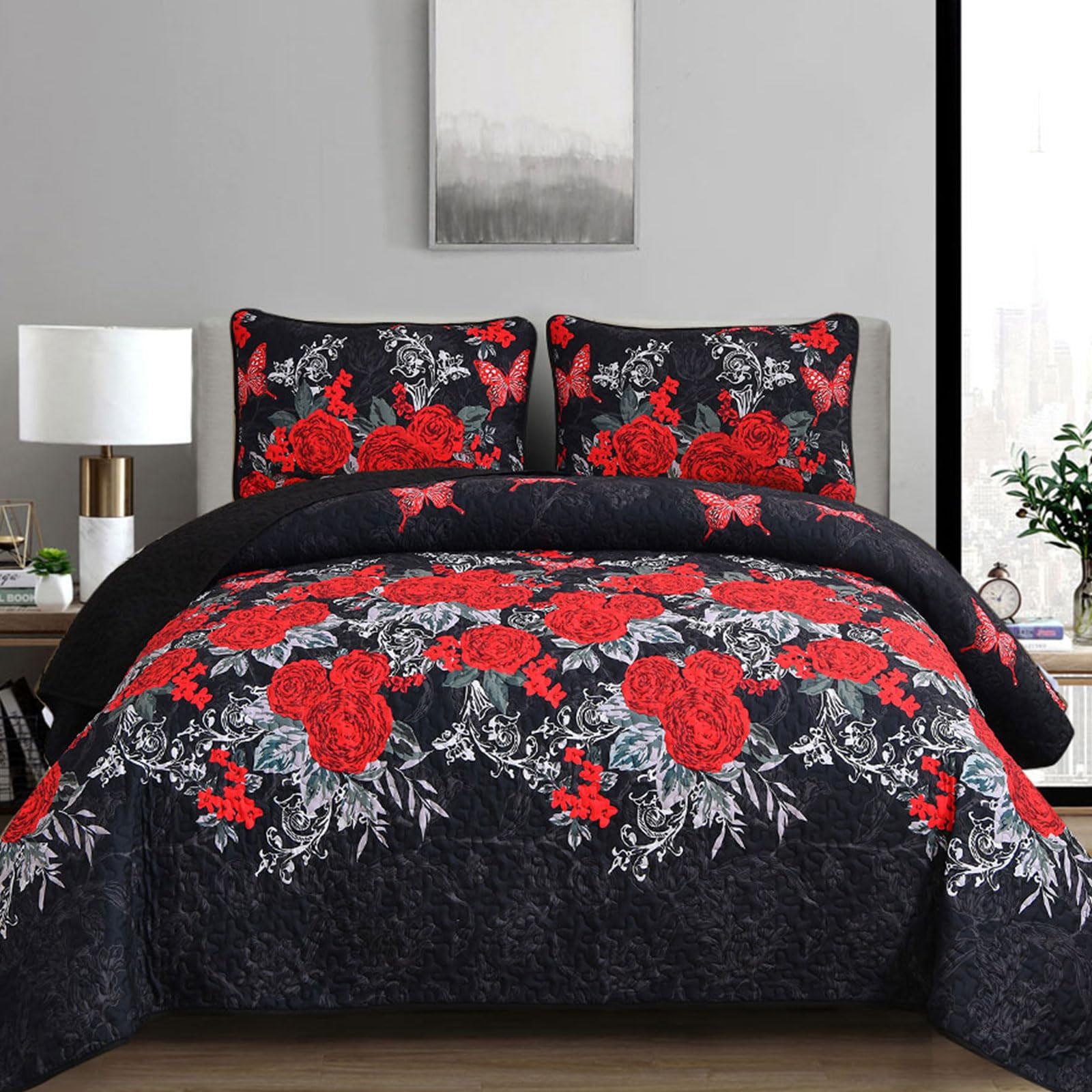 Bed Sheet Set Floral Printed Red Rose Bedding Set 3pcs for Kid