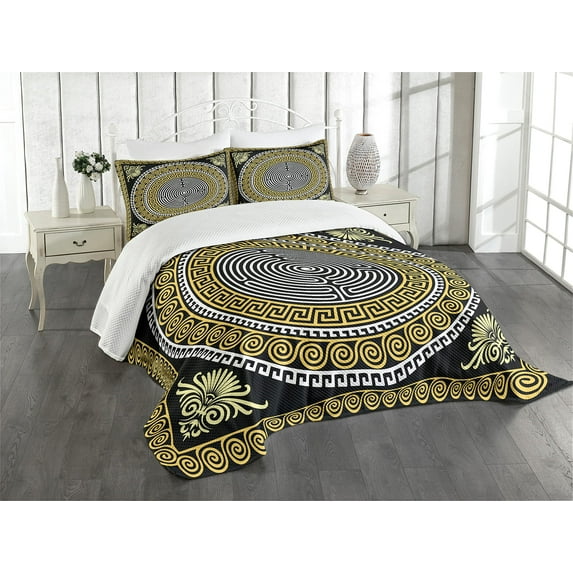 Bed Sheet Set Greek Frieze with Vintage Ornament Meander Pattern From Greece Decor 3 Piece Bedding