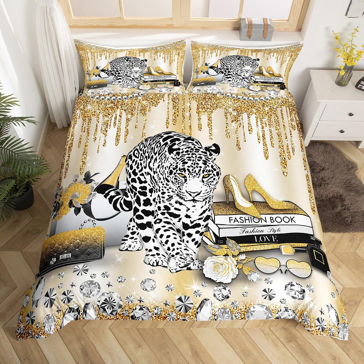 Bed Sheet Set Leopard Glitter Kids Starry Bedding Set King Size