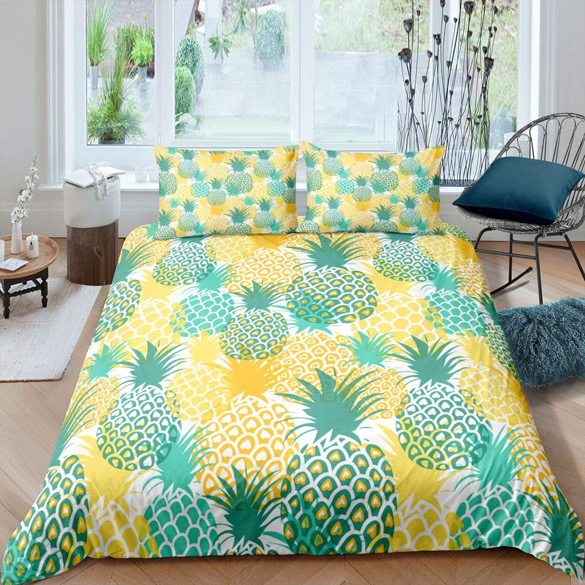 Bed Sheet Set Pineapple Tropical Theme Vintage Style Fruit Pattern ...