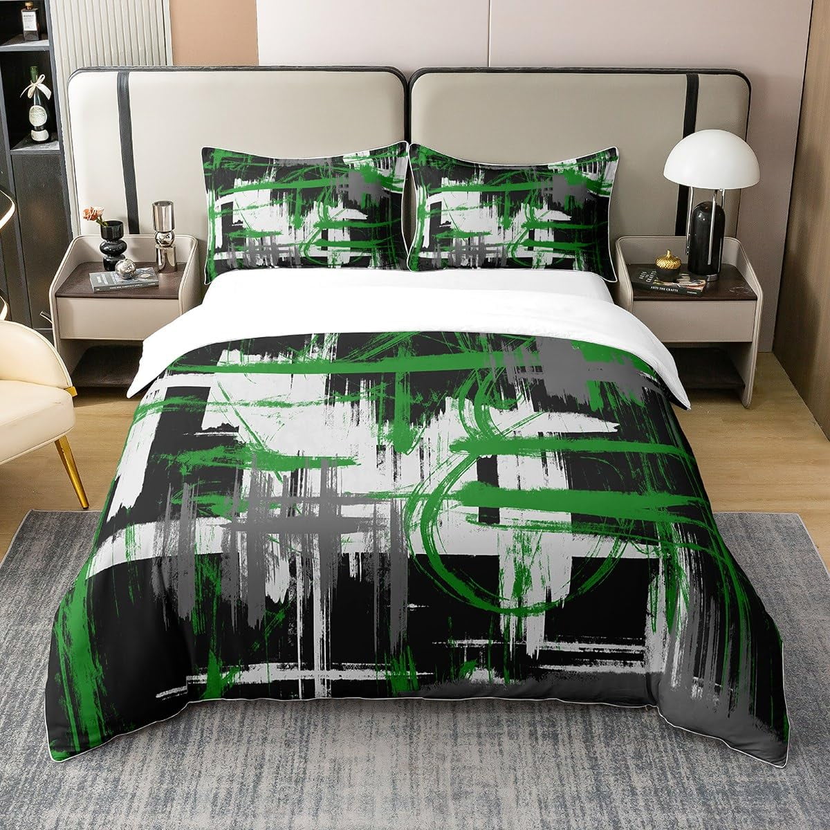 Bed Sheet Set Pink Black Grey Bedding Set Full Size Kids Abstract Art