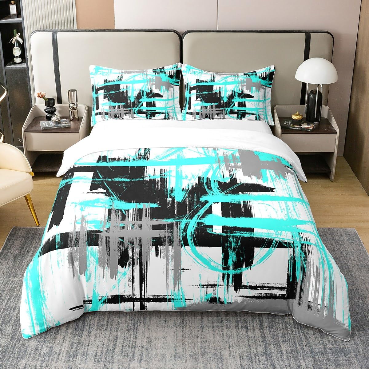 Bed Sheet Set Pink Black Grey Bedding Set Full Size Kids Abstract Art ...