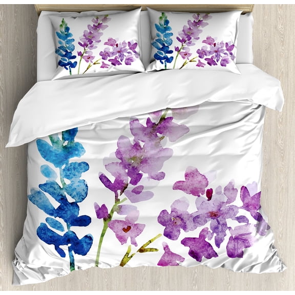 Bed Sheet Set Purple Violet Wild Orchids Petal Flower Print Decor 3 Piece Bedding Set with 2 Pill