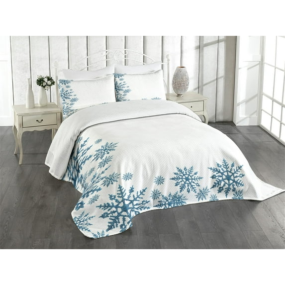 Bed Sheet Set Snowflake Snow Pattern Winter Decorative 3 Piece Bedding Set with 2 Pillow Shams Ki