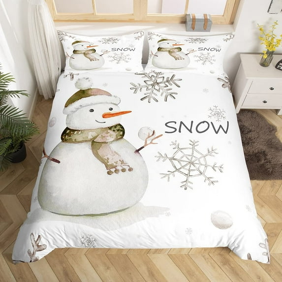 Bed Sheet Set Snowflake Snow Pattern Winter Decorative 3 Piece Bedding Set with 2 Pillow Shams Ki