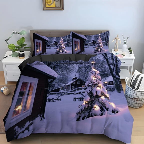 Bed Sheet Set Snowman with Santa Hat Christmas Decorative 3 Piece Bedding Set with 2 Pillow Shams
