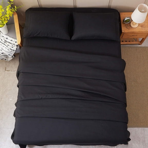 Bed Sheet Set Soft Sheets 18-Inch Deep Pocket Wrinkle-4 Piece(Full Black)