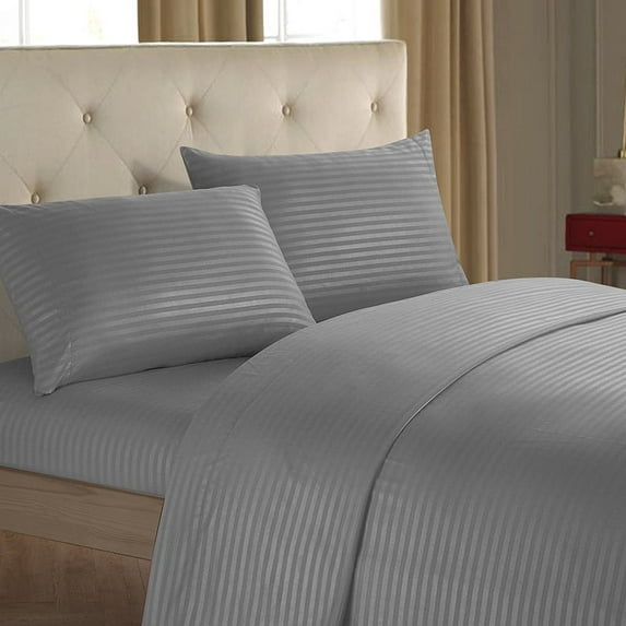 Bed Sheet Set Striped Design,Cool & Breathable Sheets Pillowcase Gray
