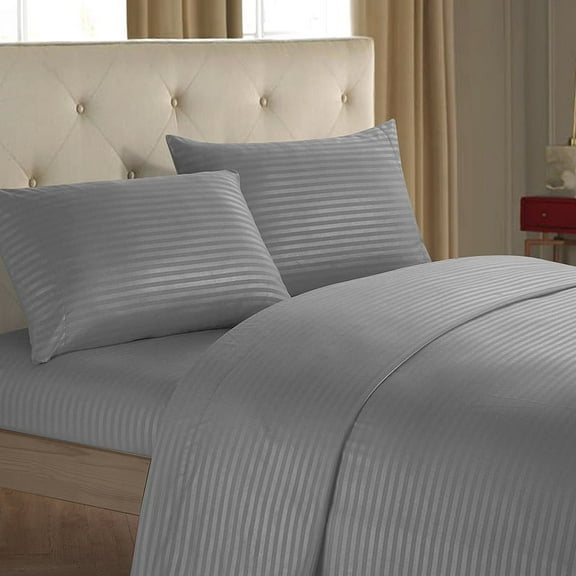 Bed Sheet Set Striped Design，Cool & Breathable Sheets Pillowcase Queen，Gray