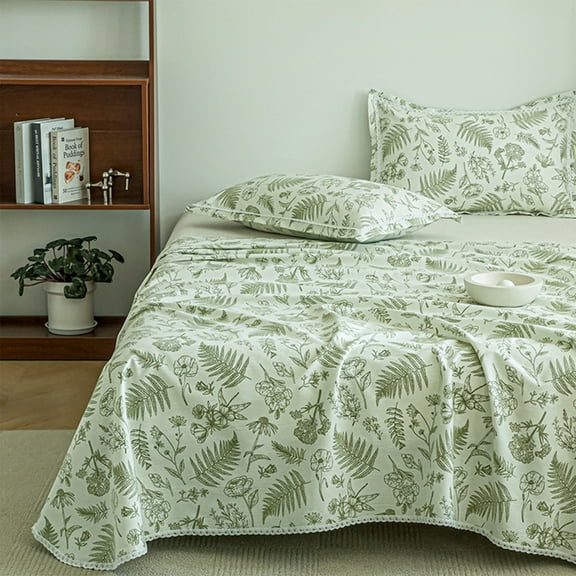 Bed Sheet Set Summer Fine Sand Satin Lace Soft Mat Breathable Sheets Soft Sheet Set 150x245cm green