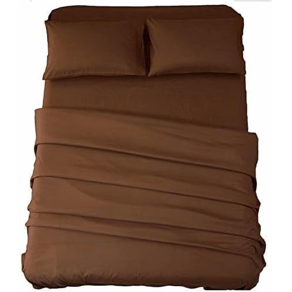 Bed Sheet Set Super Soft Microfiber 1800 Thread Count Luxury Egyptian Sheets 18-Inch Deep Pocket Wrinkle and Hypoallergenic-3 Piece(Twin Brown)