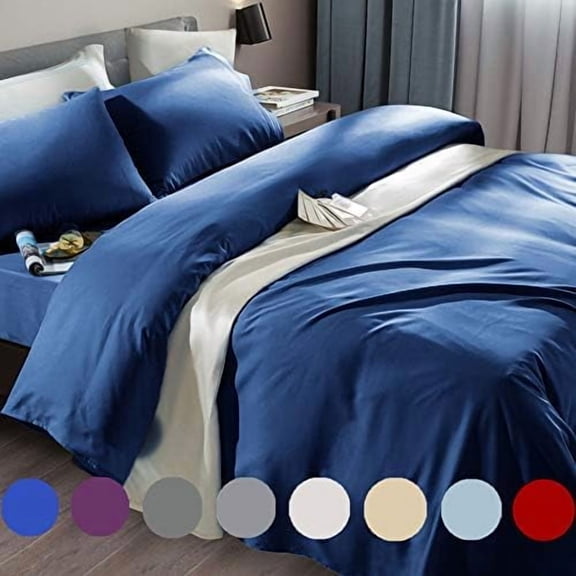 Bed Sheet Set Super Soft Microfiber 1800 Thread Count Luxury Egyptian Sheets Fit 18-24 Inch Deep Pocket Mattress Wrinkle-6 Piece (Navy Blue, Queen)