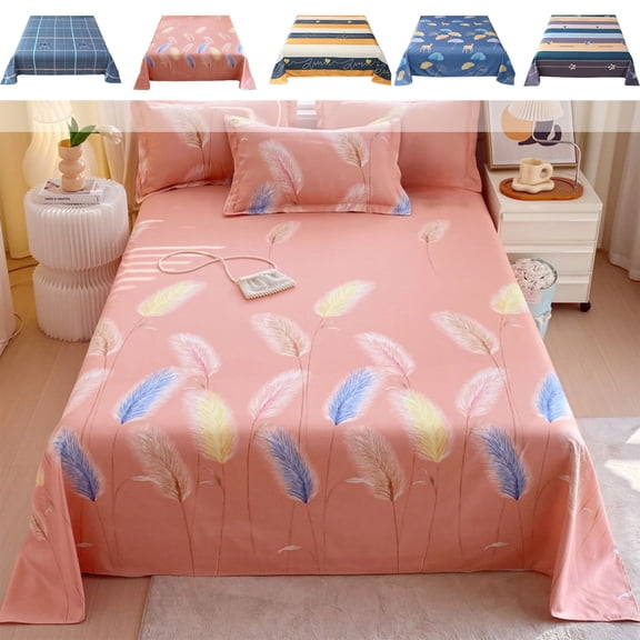 Bed Sheet Single Piece Thickened Densely Woven Fresh Stylish Large Printed Double Soft Breathable Wrinkle-Free 78x91 Inch by MPOISVA