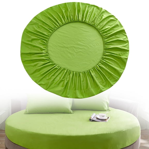 Bed Sheet Solid Color Pure Cotton Round Fitted Sheet Bed Cover Mattress Topper Wedding Housewarming Gift Diameter 200cm/79Inch Fitted Sheet(Green)