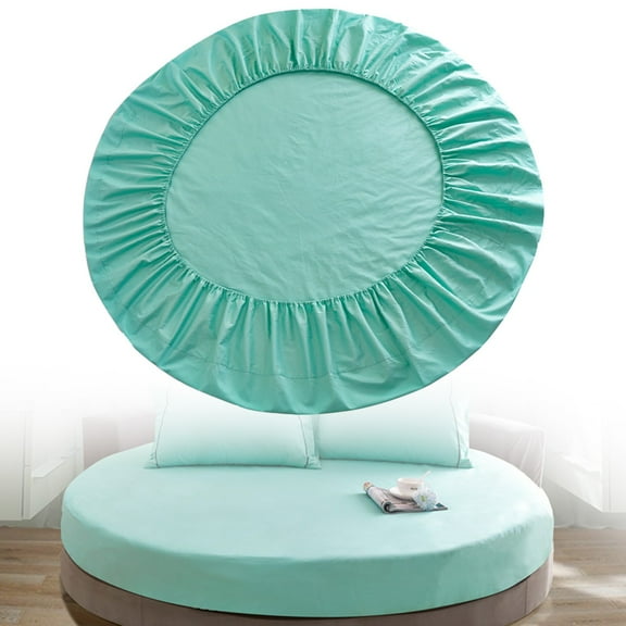 Bed Sheet Solid Color Pure Cotton Round Fitted Sheet Bed Cover Mattress Topper Wedding Housewarming Gift Diameter 200cm/79Inch Fitted Sheet(Mint Green)