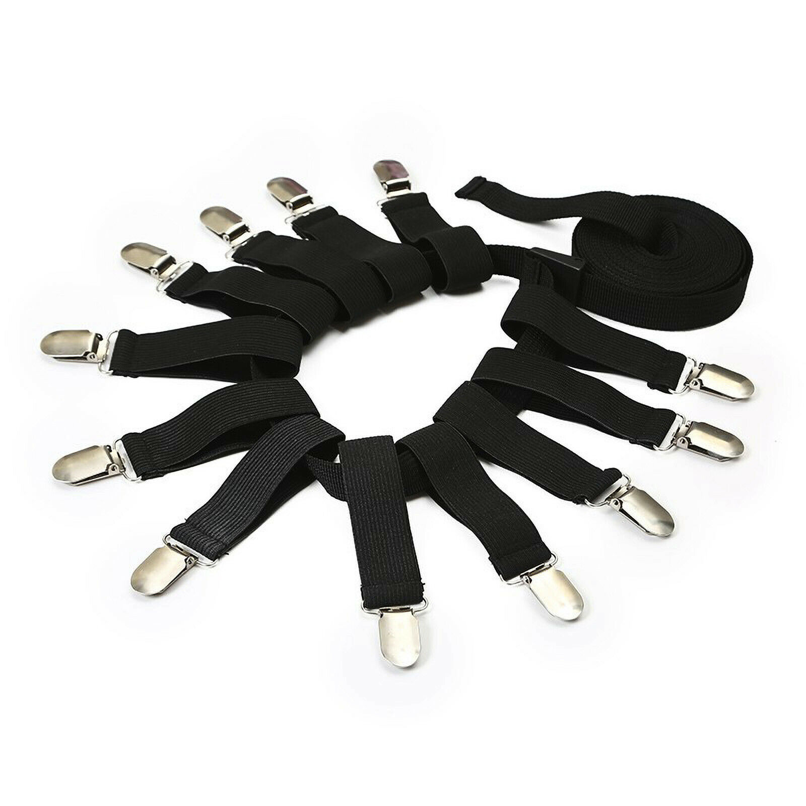 Bed Sheet Strap with 12 Metal Clips 360 Degree Tightening Say Goodbye