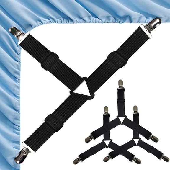 Bed Sheet Straps, 4 Pcs Adjustable Fitted Sheet Clips, Sheet Holder Fasteners Mattress Suspenders Gripper Corner Clips for Bed Sheets, Mattress Covers, Sofa Cushion, Easy to Install