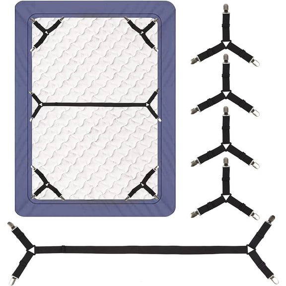 Bed Sheet Straps,5Pcs Fitted Sheet Clips Holder,Triangular Sheet Clip for Corner, Elastic Adjustable Sheet Strap for Mattress Cover, Sheet, Sofa Cushion