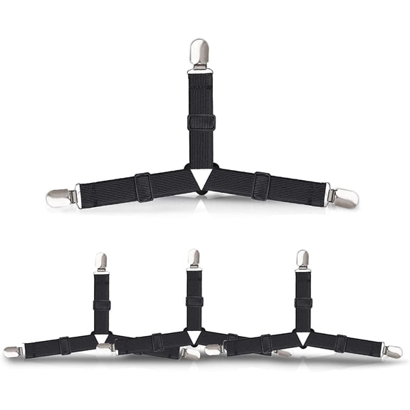 Bed Sheet Straps Adjustable Triangle Elastic Bed Sheet Holder Straps Keep Sheets in Place (Black-4 Pcs)