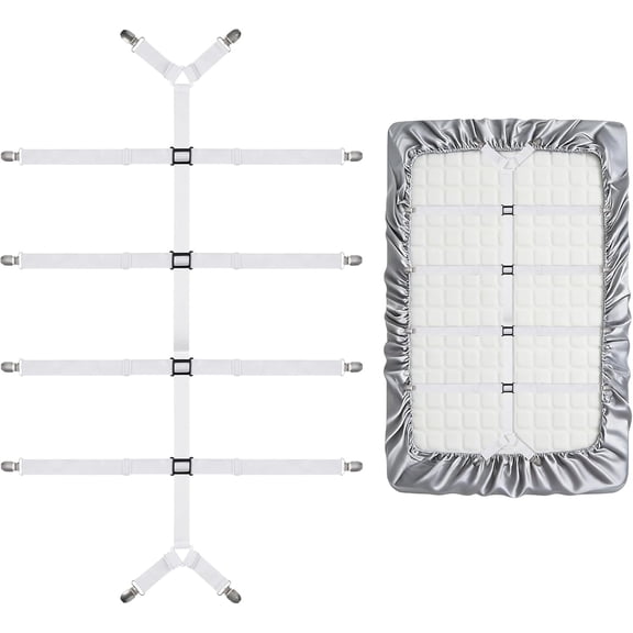 Bed Sheet Straps Clips Holder,Adjustable Bed Sheet Grippers, Fitted Sheet Clips, Scrunchie for Bedding, Bed Sheet Straps, For Mattress Clips, Mattress Covers, Bed Sheets, Sofa Cushion (White)