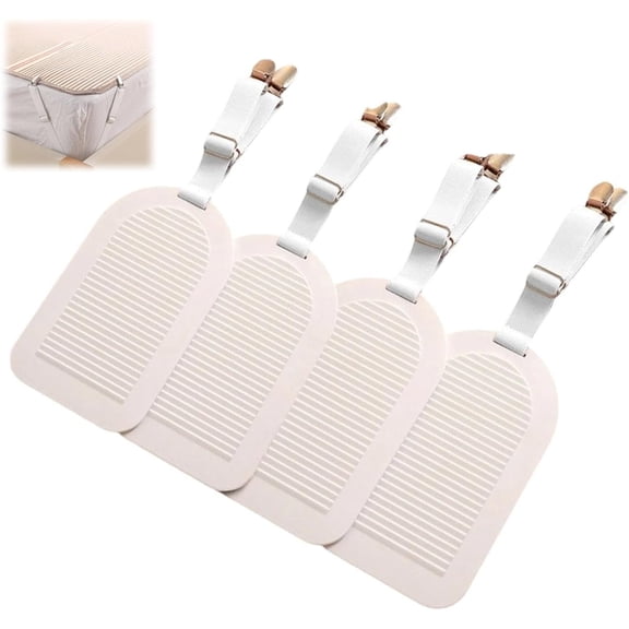 Bed Sheet Straps - 4 Pack Adjustable Heavy Duty Clips, Beige Mattress Sheet Holders for Secure Fit, Easy to Install & Remove(1Set, B)