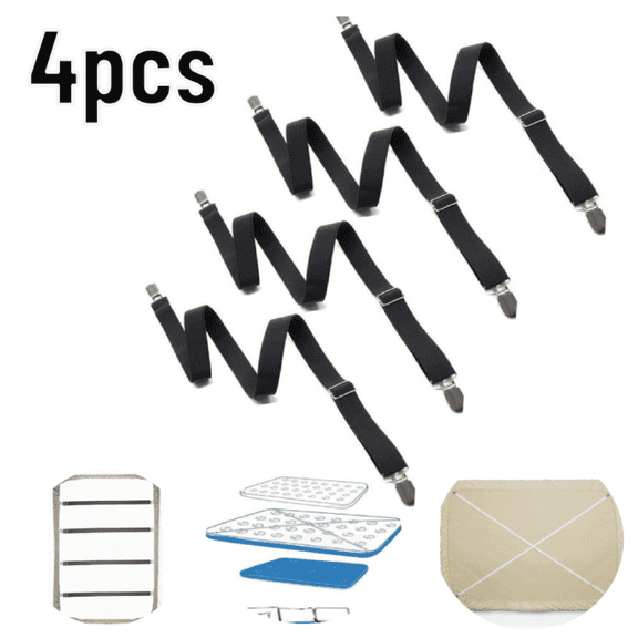 Bed Sheet Suspenders, 4pcs Adjustable Bed Sheet Holder Straps Sheet Fasteners Heavy Duty Bed Sheet Grippers for Mattresses Fitted Sheets Flat Sheets, Black