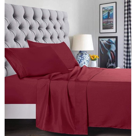 Bed Sheets - 16 Inch Deep Pocket 6 Piece Microfiber Bedding Sheets & Pillowcase SetsSheet set - Queen Burgundy