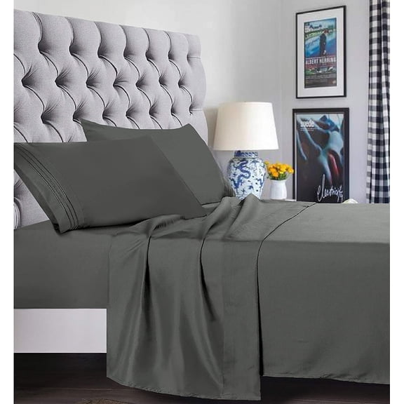 Elegant Comfort Twin/Twin XL Bed Sheet Set, Deep Pocket Cooling Microfiber Sheets, Grey