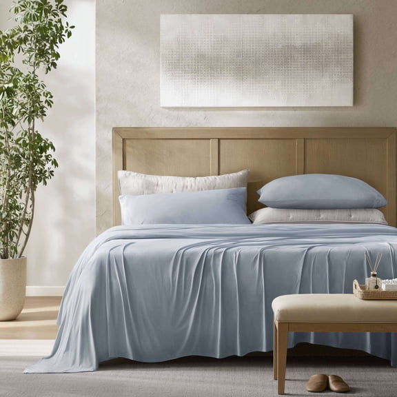 Bed Sheets, 4-Piece King Stretch Jersey Sheet Set,Blue, Blue Cotton Sheets,Nylon Sheet Set, Household Supplies & Décor Bedding Sheets & Pillowcases 4-Piece King Stretch Jersey Sheet Set,Blue