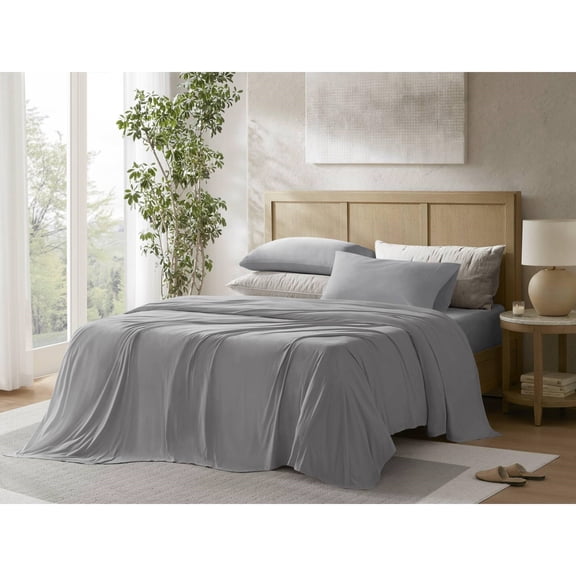 Bed Sheets, 4-Piece King Stretch Jersey Sheet Set,Grey, Grey Cotton Sheets,Nylon Sheet Set, Household Supplies & Décor Bedding Sheets & Pillowcases 4-Piece King Stretch Jersey Sheet Set,Grey