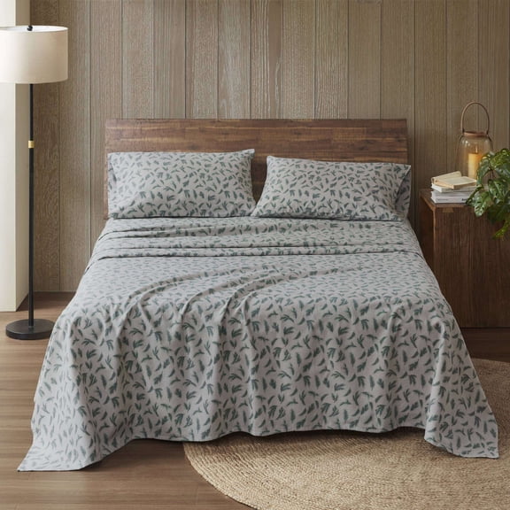 Bed Sheets 4 Pieces Cal King 100% Cotton Flannel Printed Sheet Set,Pine Branches,Cotton Sheets
