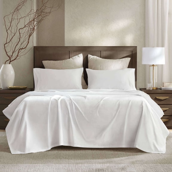 Bed Sheets, 4 Pieces Cal King Sateen Sheet Set,White, White Cotton Sheets,Cotton Sheet Set, Household Supplies & Décor Bedding Sheets & Pillowcases 4 Pieces Cal King Sateen Sheet Set,White