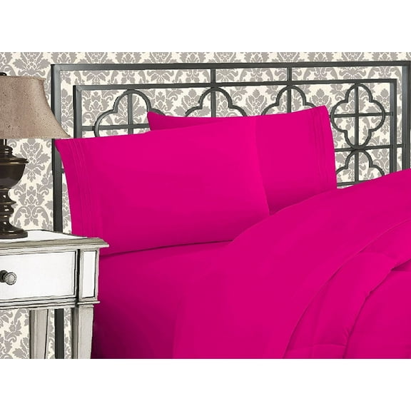 Bed Sheets California King Pink Solid Print 1500 Thread Count Microfiber
