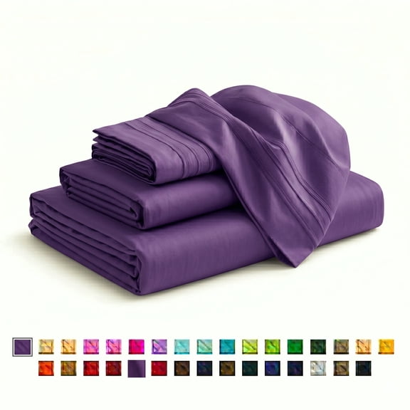 Bed Sheets California King Purple Solid Print 1500 Thread Count Microfiber