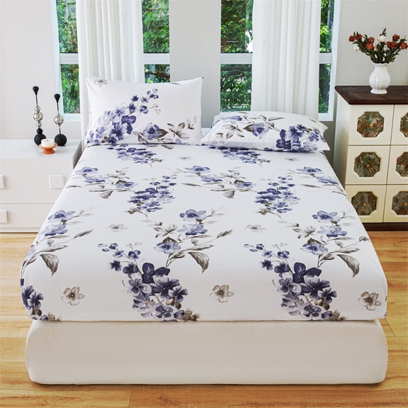 Bed Sheets Floral Fitted Sheet All Inclusive Mattress Protector Fitted Sheet Non-Slip Soft Bed Sheets Quilted 54.33x74.8in Suitable For Home Bedspread