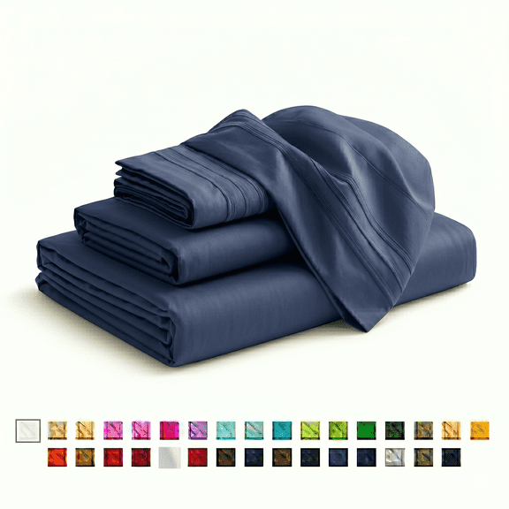 Smooth Microfiber Bed Sheet Set, Solid Blue, Lightweight & Breathable, Wrinkle Resistant, Deep Pocket,